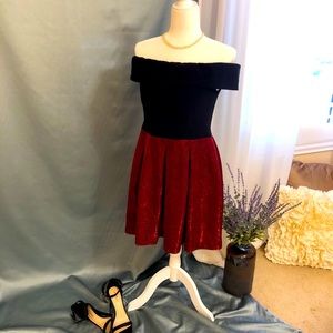 Morgan & Co black/red off the shoulder dress sz9